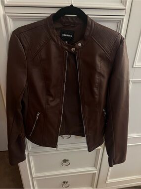 Express Women's Dark Brown Faux Leather Moto Jacket